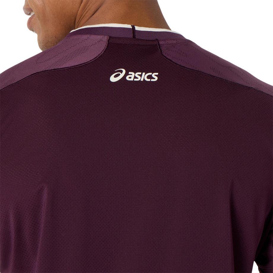 asics  Haut  à manches courtes jacquard assorti, couleur aubergine 