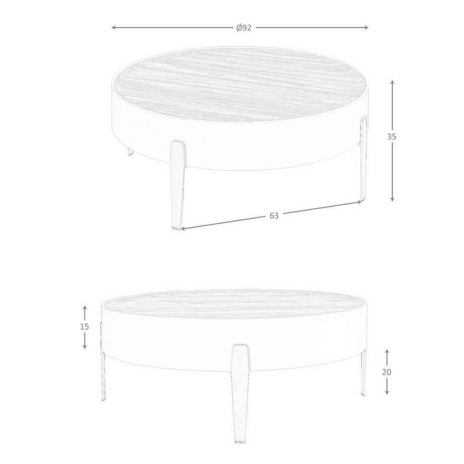 ANGEL CERDA Table basse ronde en noyer, bois beige et acier poli doré  