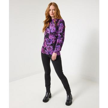 Blumenprint-Jersey-Top mit Stehkragen