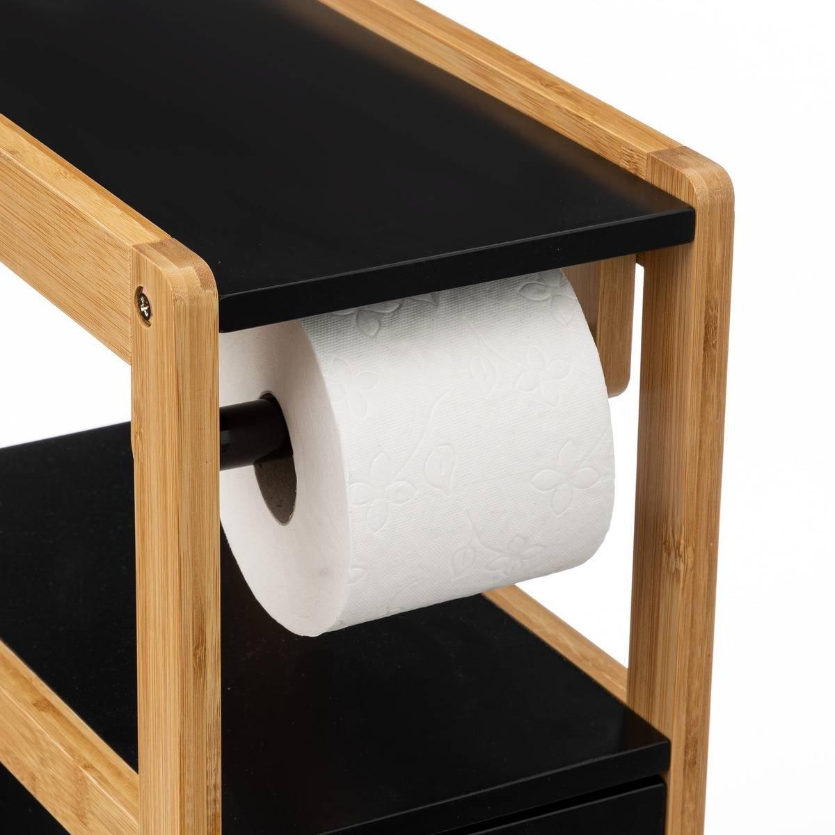 5five Support de Rouleau de Papier Toilette Armoire - Avec Rangement - Noir  