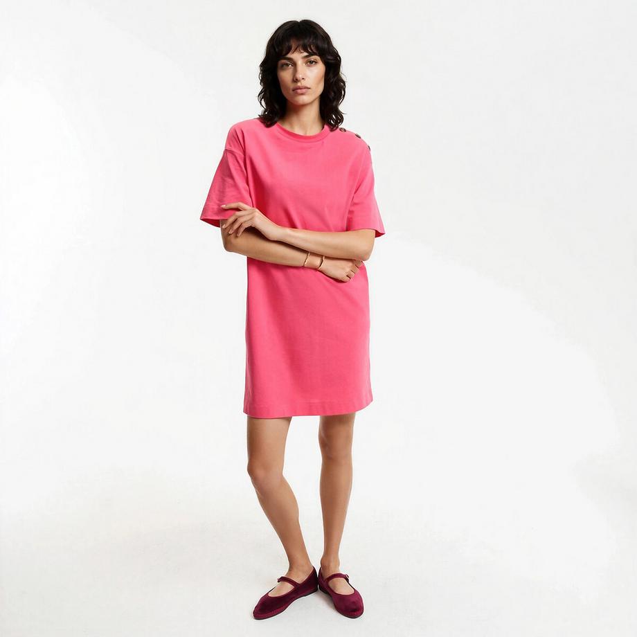 Kurzes T-Shirt-Kleid mit Knopfleiste an der Schulter