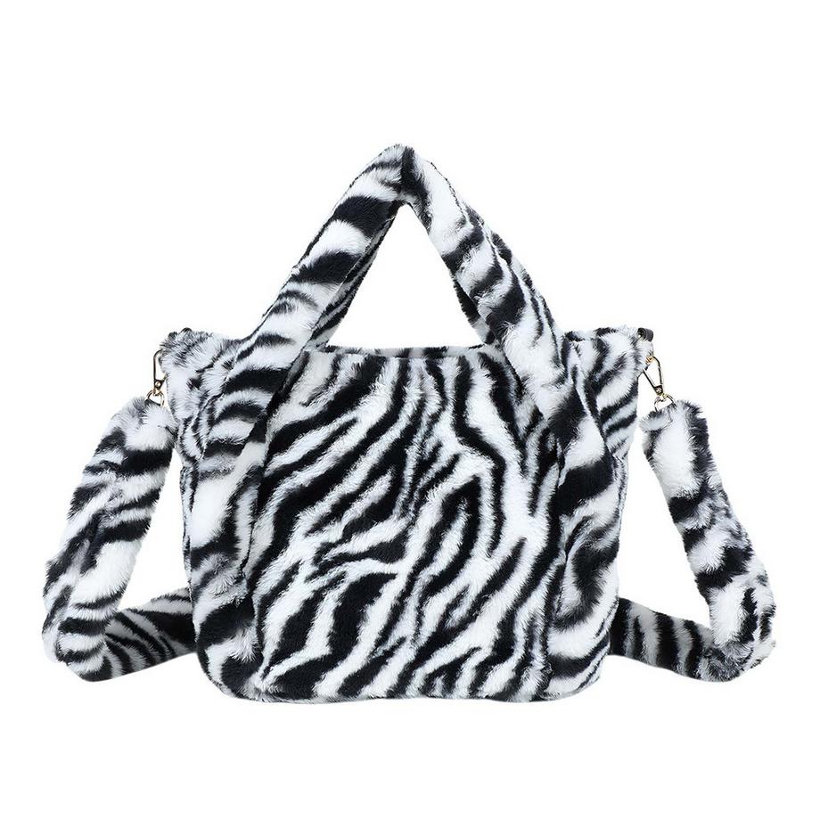 Borsa a mano da donna Léona Douceur in pelliccia di zebra con tracolla Rimovibile
