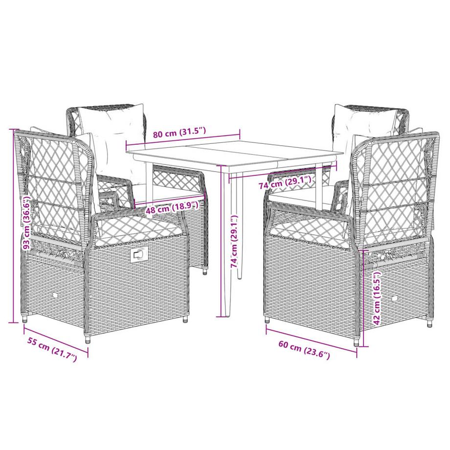 VidaXL Ensemble de salle à manger de jardin rotin synthétique  