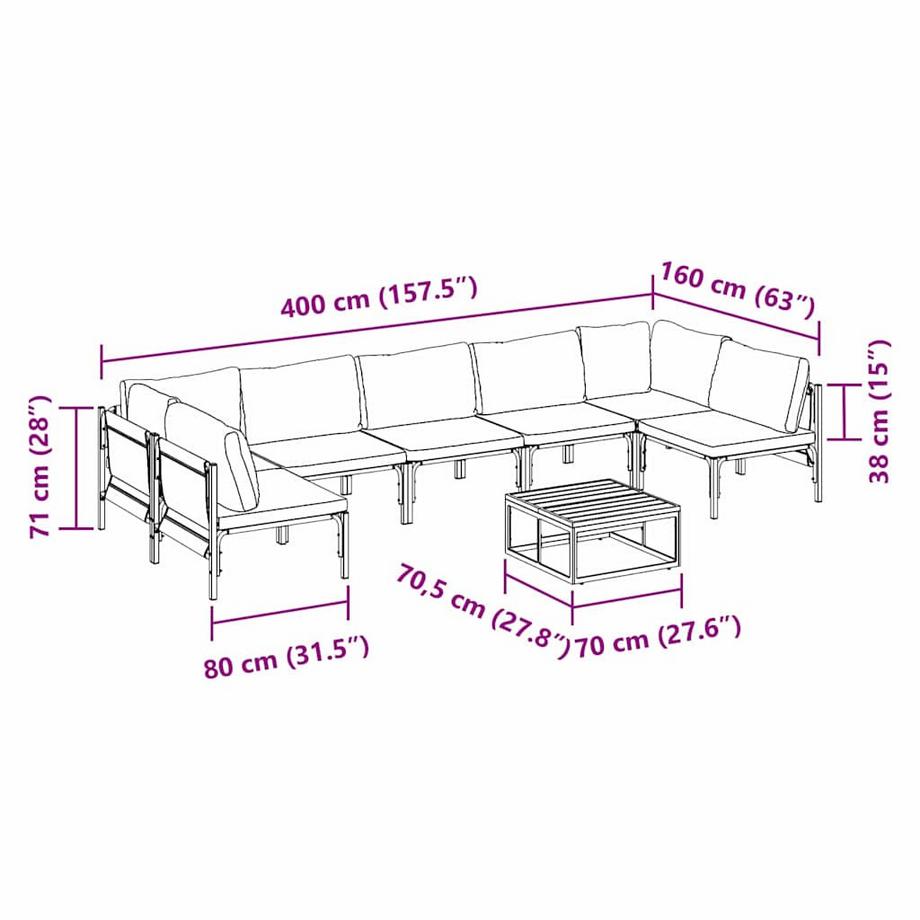 VidaXL Set Divano da Giardino Acciaio  