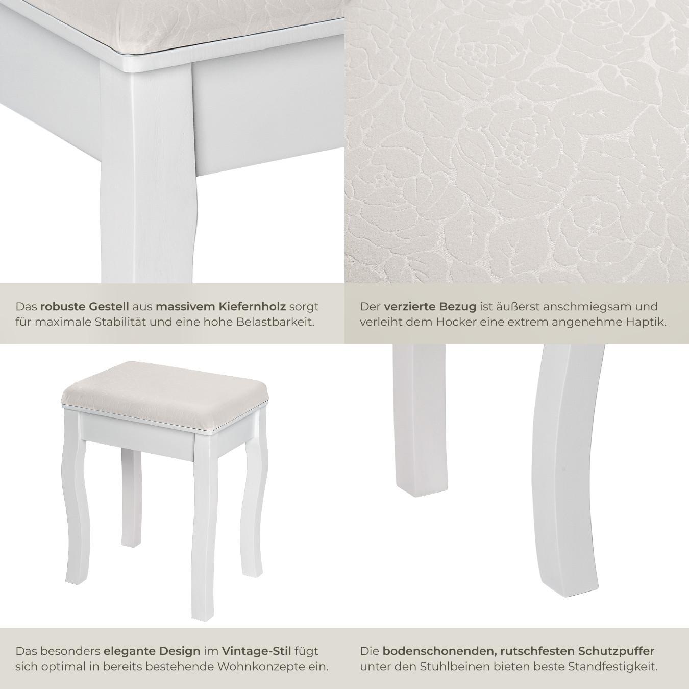 Tectake Schminktisch-Hocker Rosenmuster  