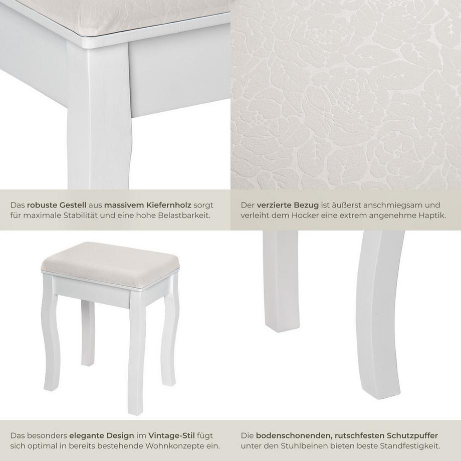 Tectake Schminkhocker  Vintage gepolstert, mit Massivholzbeinen  