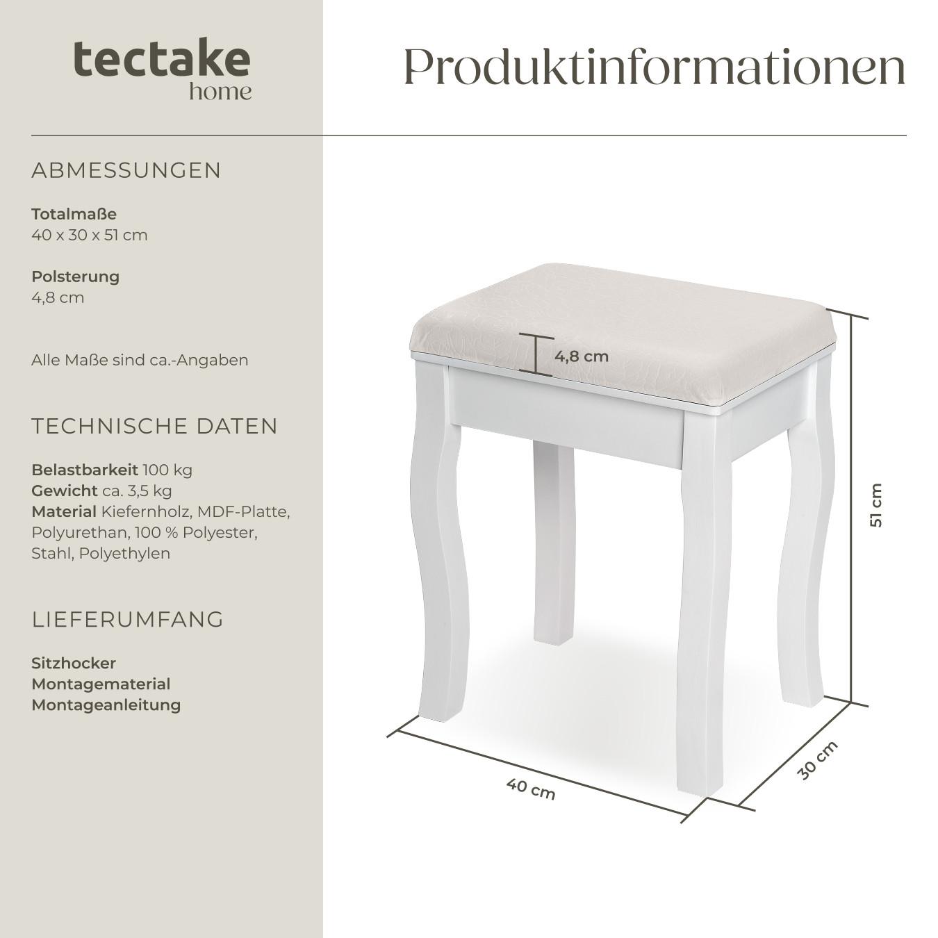 Tectake Schminktisch-Hocker Rosenmuster  