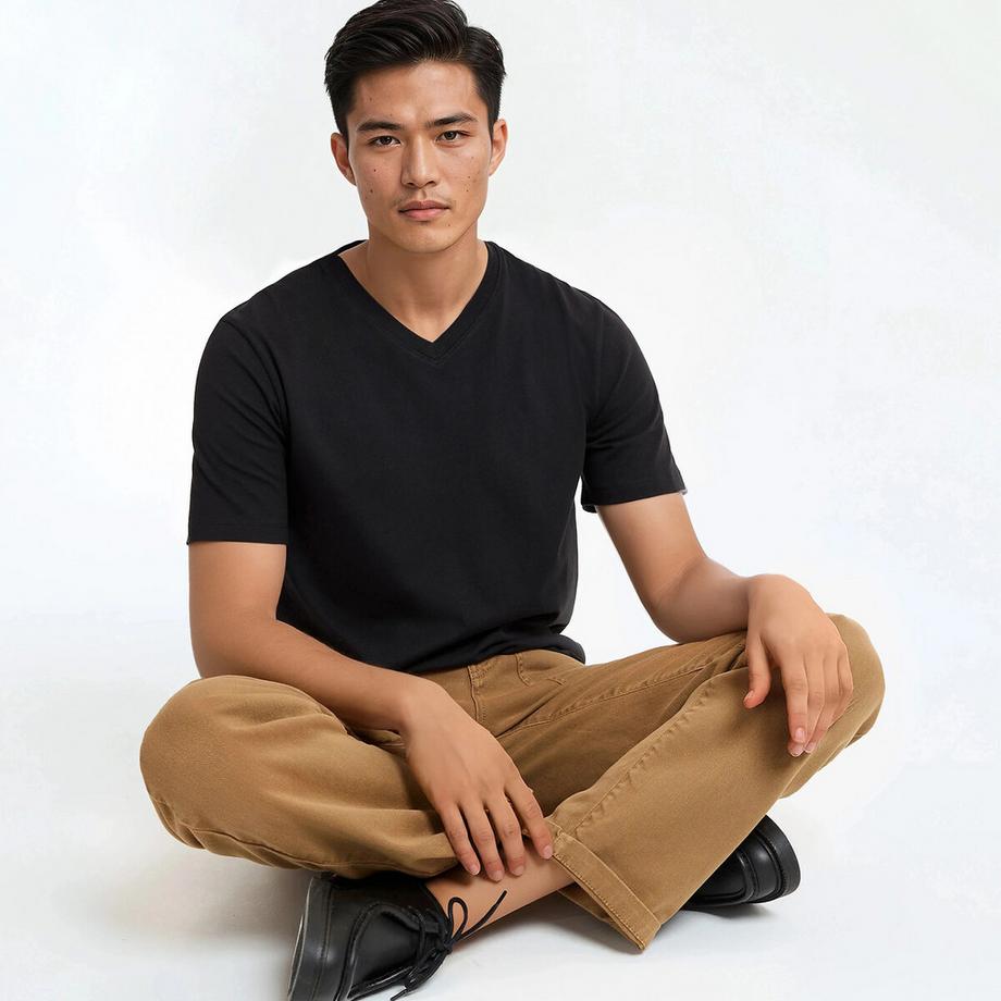 T-shirt en coton col V manches courtes