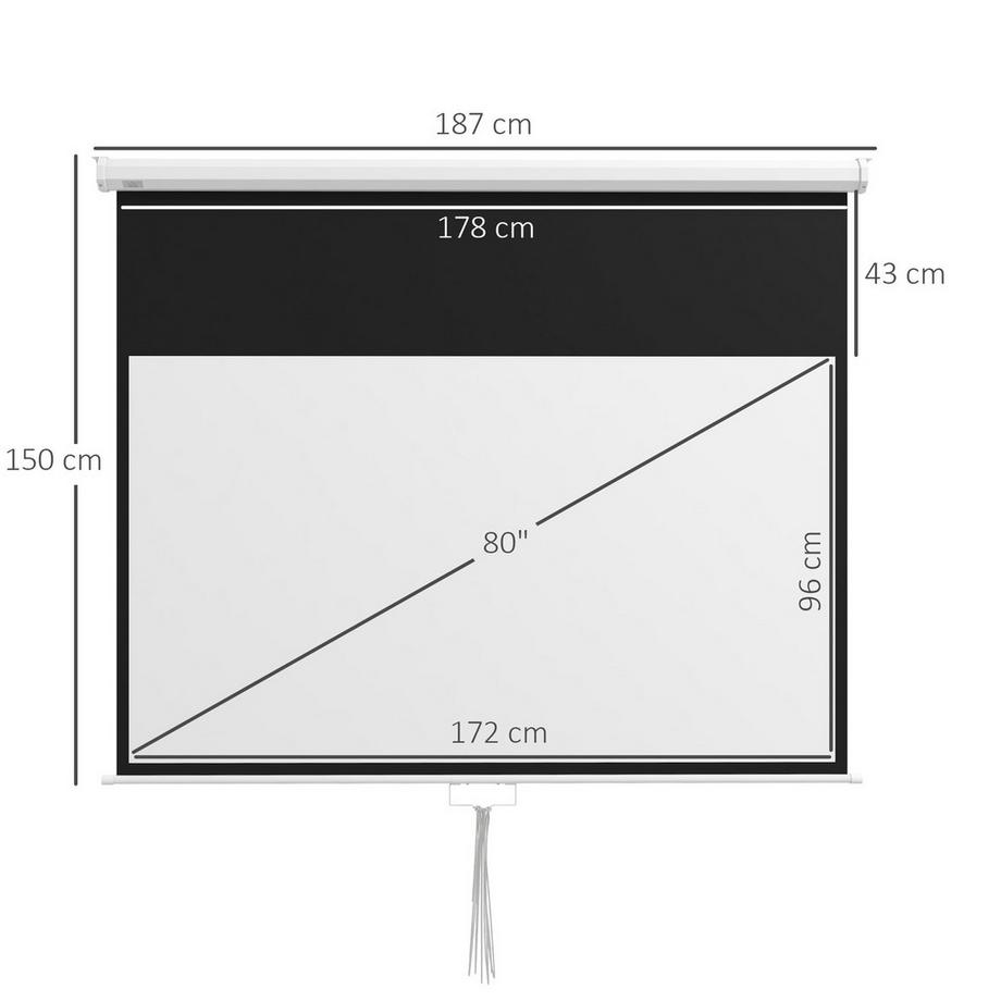 Northio  Écran de projection 172 x 96 cm, écran de projection manuel, écran en rouleau pour 4K, HD, écran de film pour home cinéma et présentation blanc 