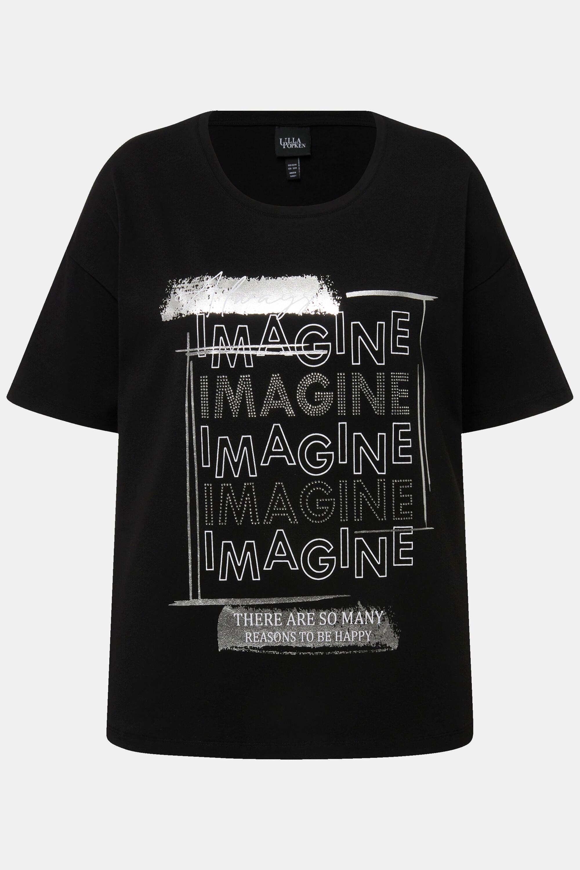 Ulla Popken  T-Shirt, Imagine, Ziersteine, Rundhals, Halbarm 