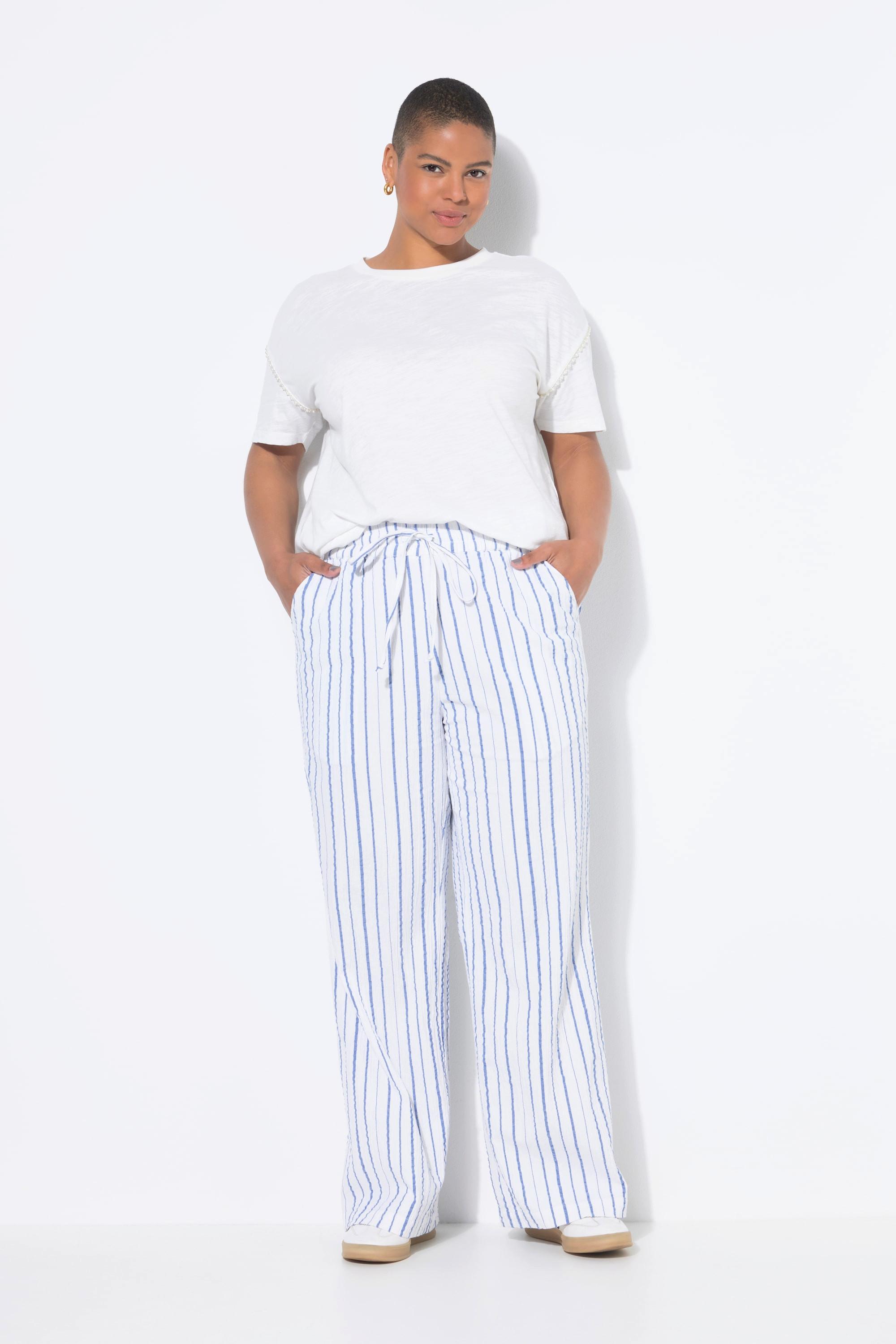 Studio Untold Pantalon Crêpe Rayé Coupe Large  