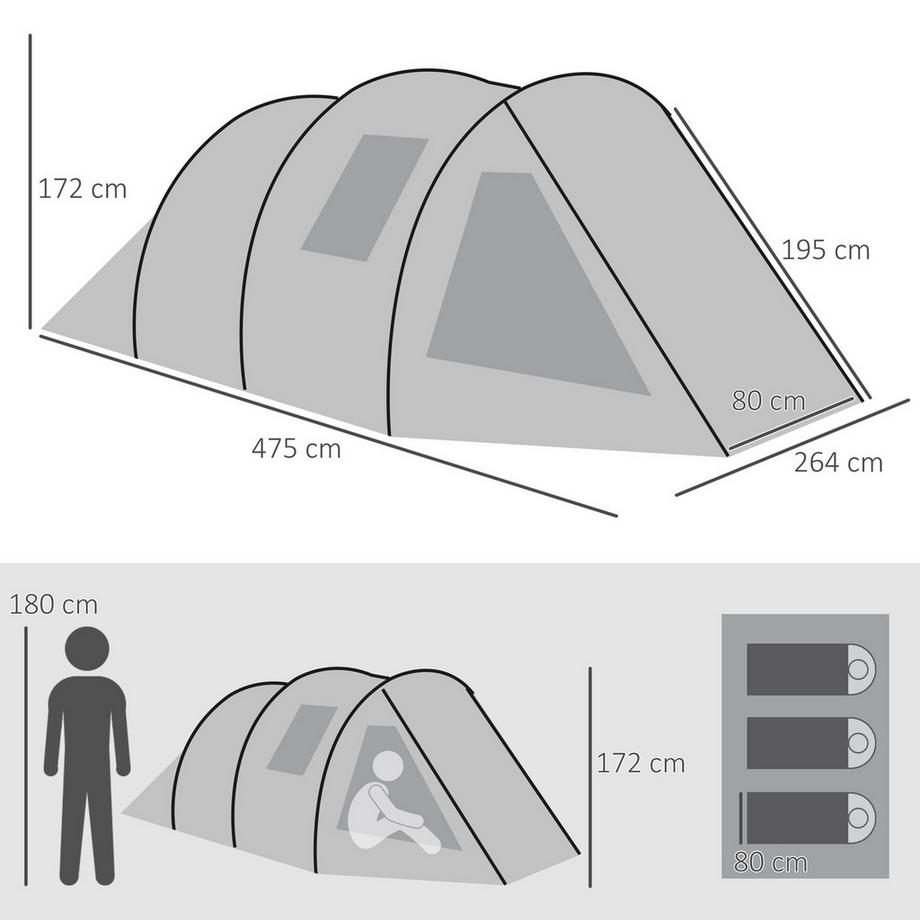Northio  Tunnelzelt Für 4 Personen, Campingzelt, Mit Uv-Schutz, Fenster, Familienzelt Mit Tragetasche, 2000 Mm Wassersäule, Für Trekking, Grün 