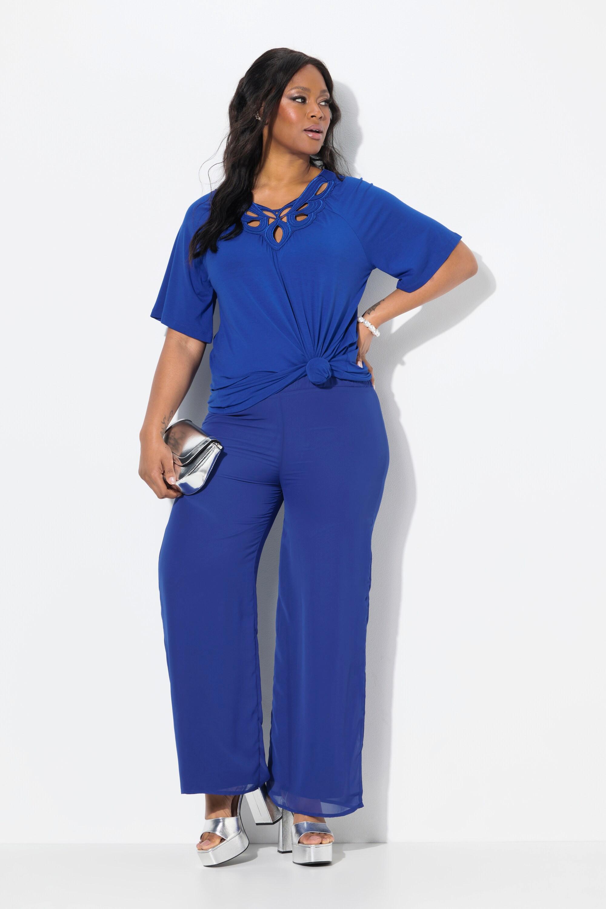 Ulla Popken Pantaloni Chiffon Doppio Strato Gamba Larga Cintura Elastica  