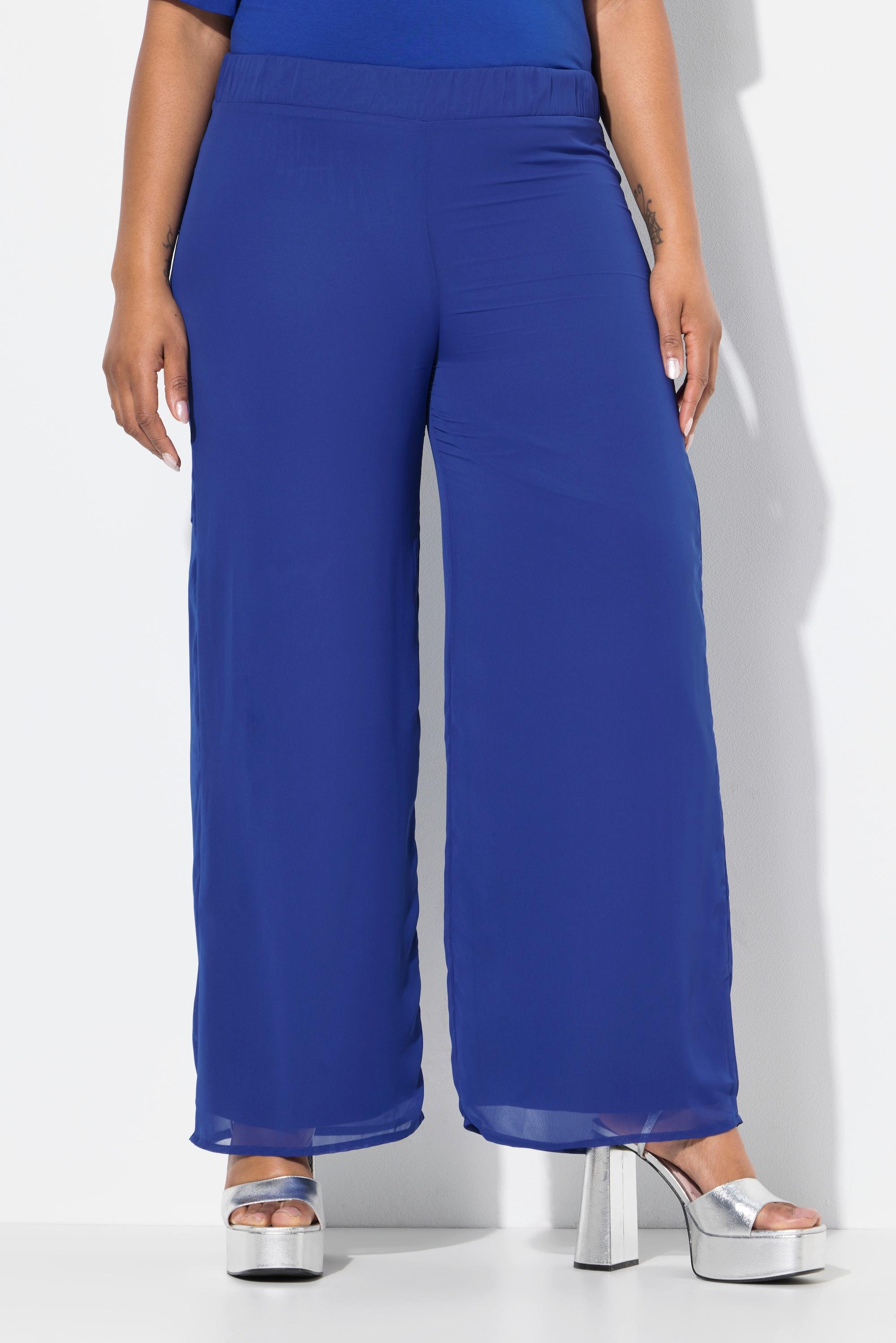 Ulla Popken Pantaloni Chiffon Doppio Strato Gamba Larga Cintura Elastica  