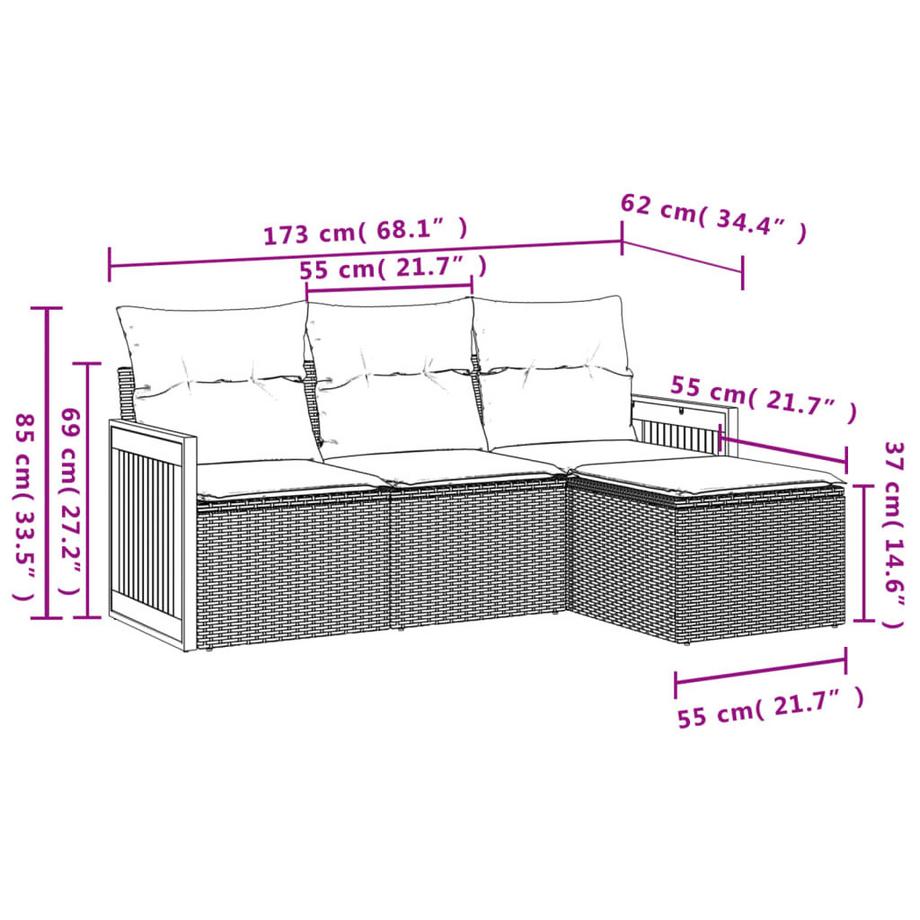 VidaXL set divano da giardino Polirattan  