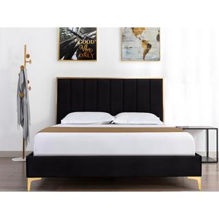 Vente-unique Bett mit Bettkopfteil + Matratze - 160 x 200 cm - Samt - Schwarz & Goldfarben - CLARISSE  