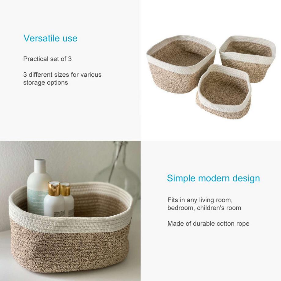 Intirilife Set de 3 paniers de rangement en coton  