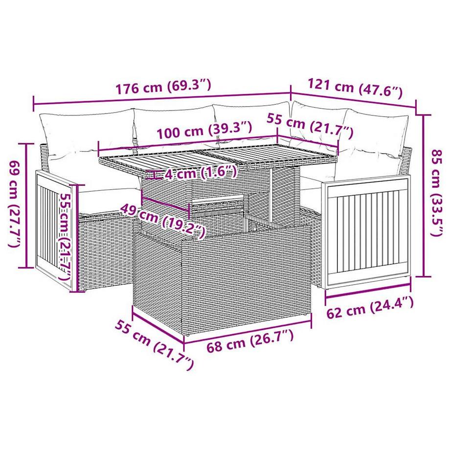 VidaXL set di divani da giardino Polirattan  