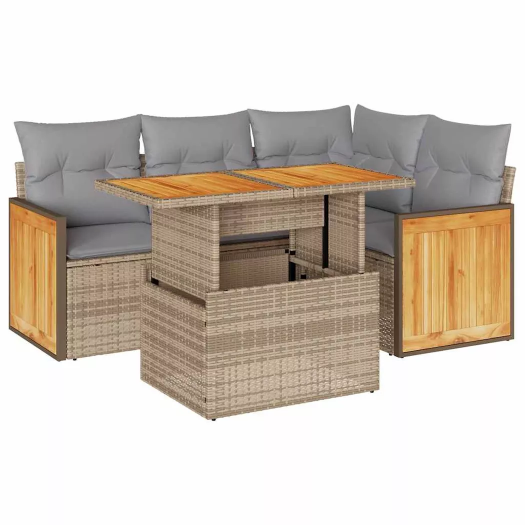 Vidaxl - Salon de jardin avec coussins 5 pcs beige résine tressée acacia
