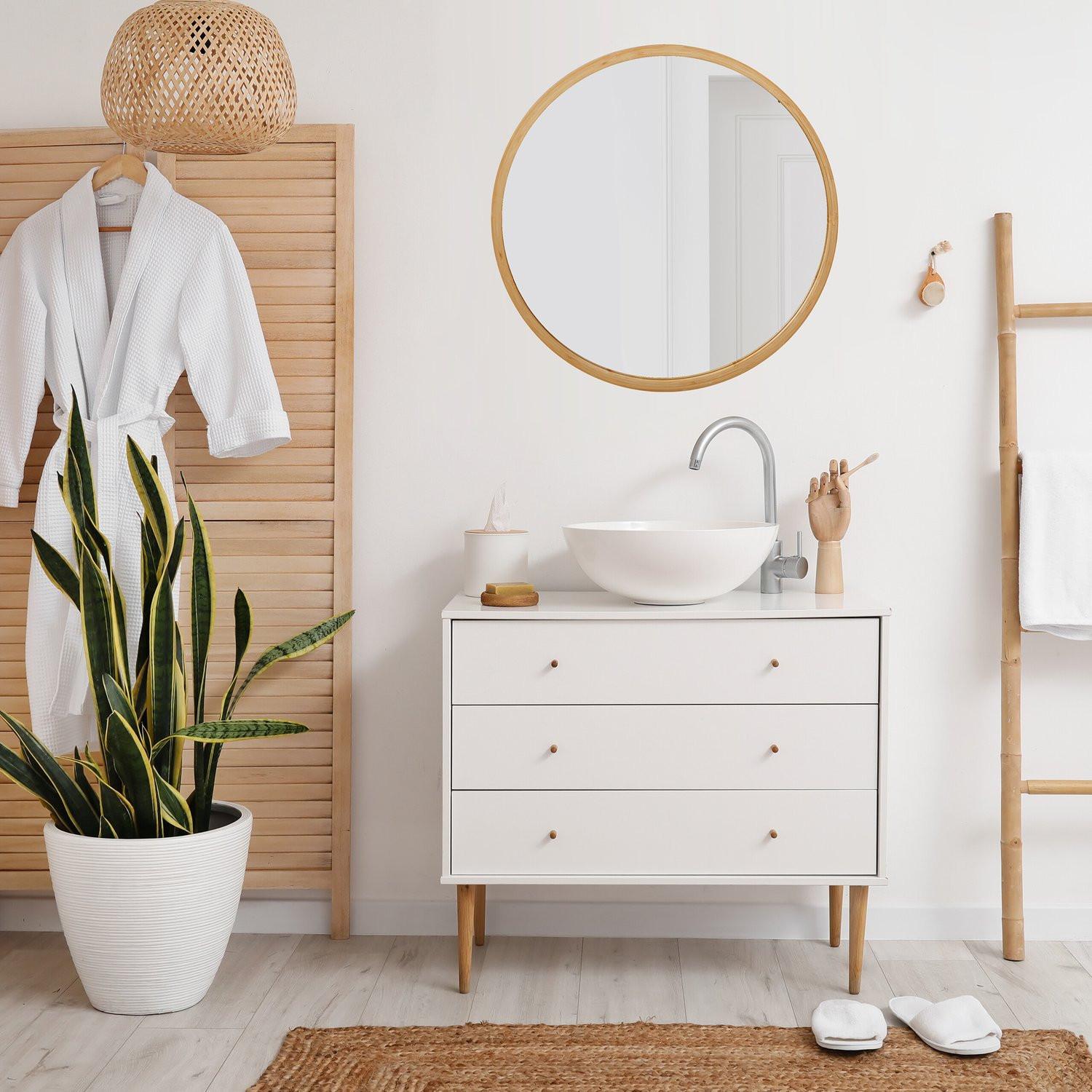 Northix Miroir mural rond en bambou  