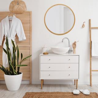 Northix Miroir mural rond en bambou  