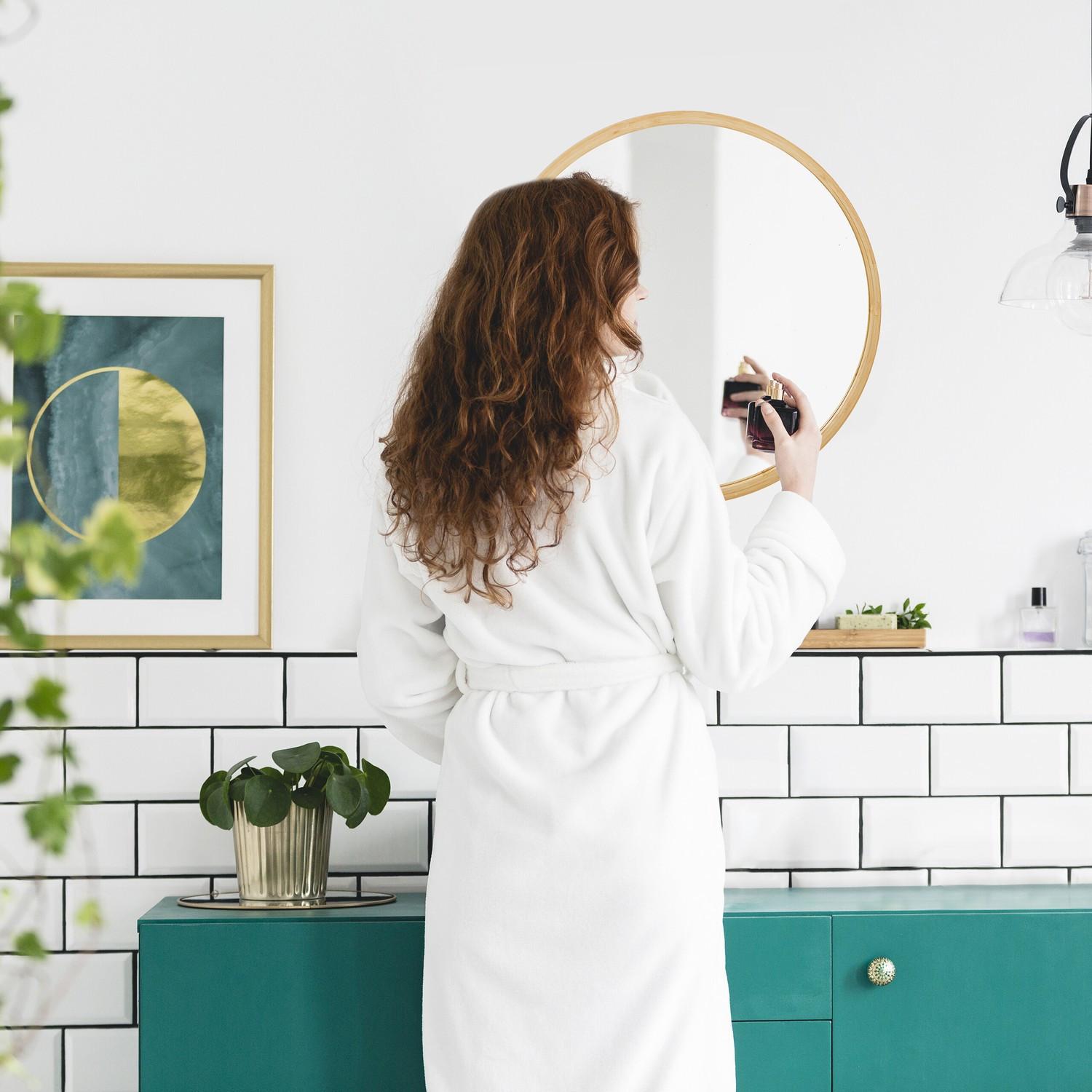 Northix Miroir mural rond en bambou  