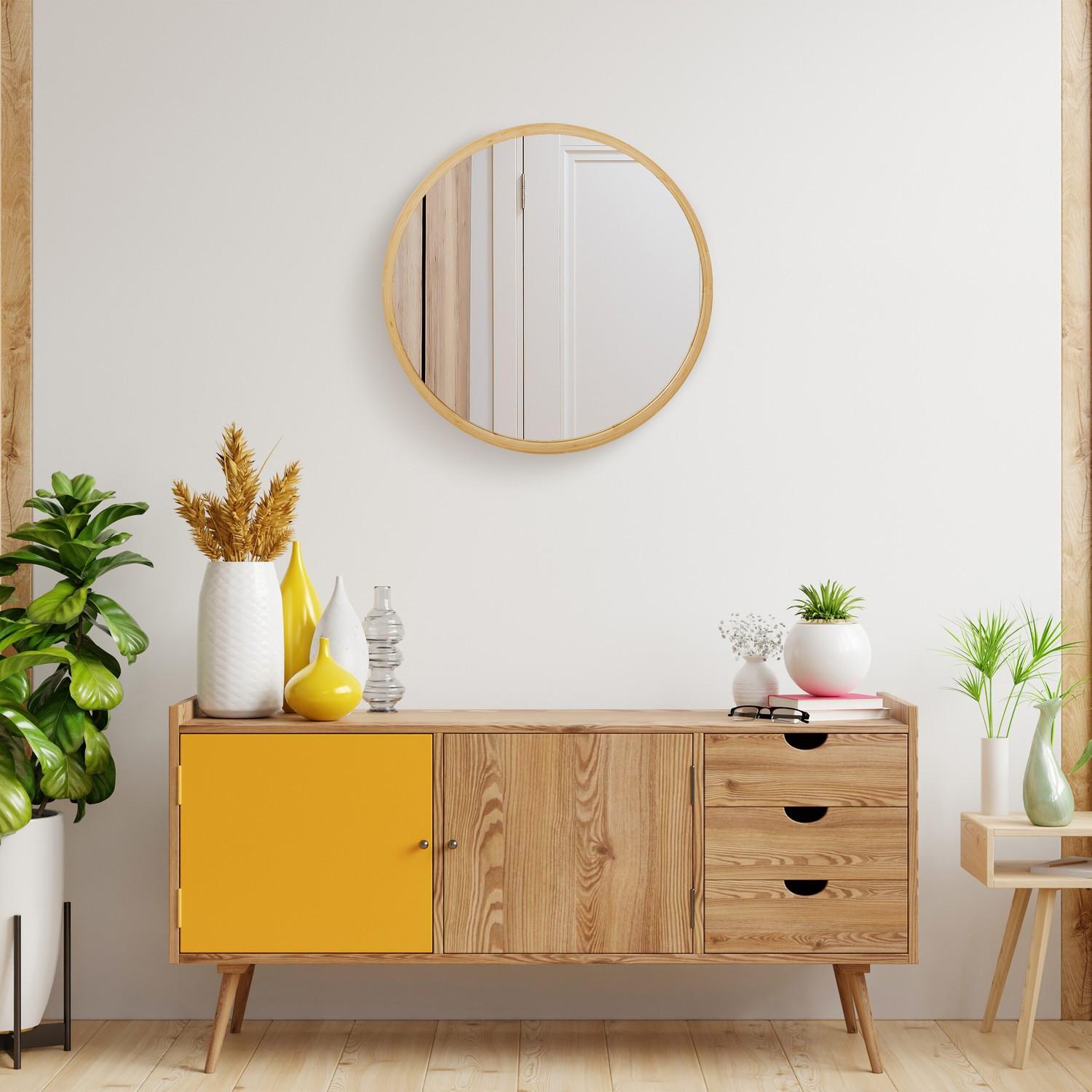 Northix Miroir mural rond en bambou  