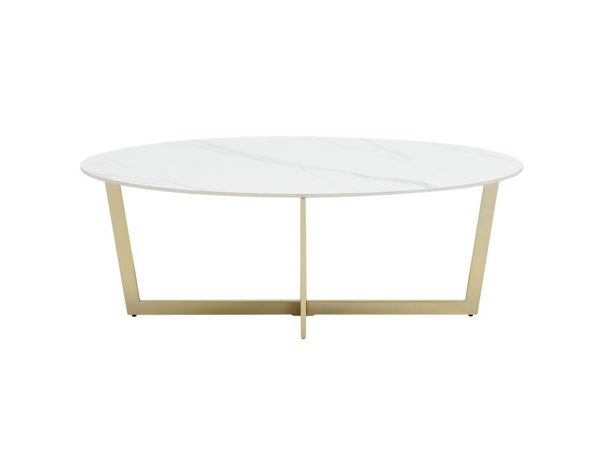 Vente-unique Table basse en céramique et acier - Effet marbre blanc et Doré - AJANIA  