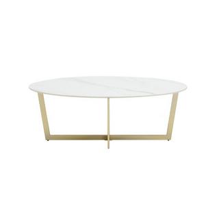 Vente-unique Table basse en céramique et acier - Effet marbre blanc et Doré - AJANIA  