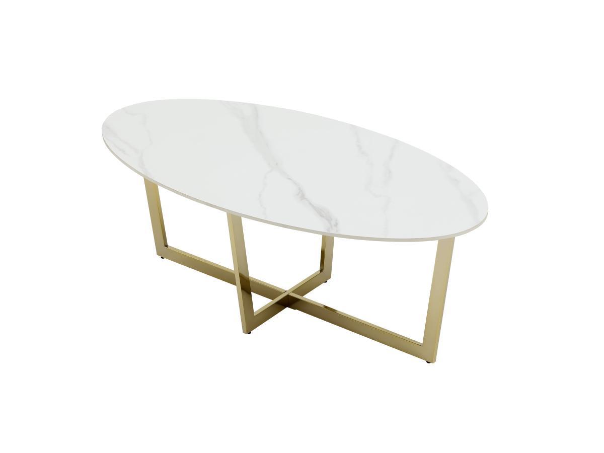 Vente-unique Table basse en céramique et acier - Effet marbre blanc et Doré - AJANIA  