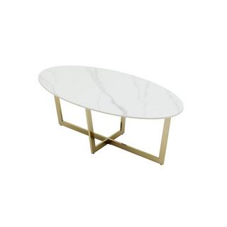 Vente-unique Table basse en céramique et acier - Effet marbre blanc et Doré - AJANIA  