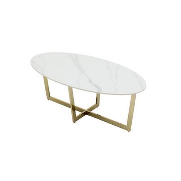 Table basse en céramique et acier - Effet marbre blanc et Doré - AJANIA