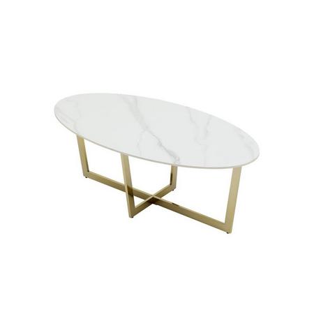 Vente-unique Table basse en céramique et acier - Effet marbre blanc et Doré - AJANIA  