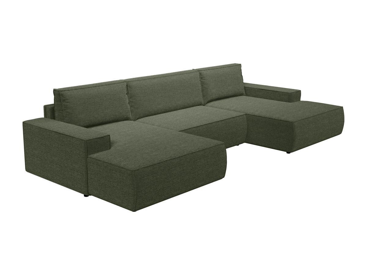 Vente-unique Große Wohnlandschaft mit Schlaffunktion - Strukturstoff - Grün - AMELIA  