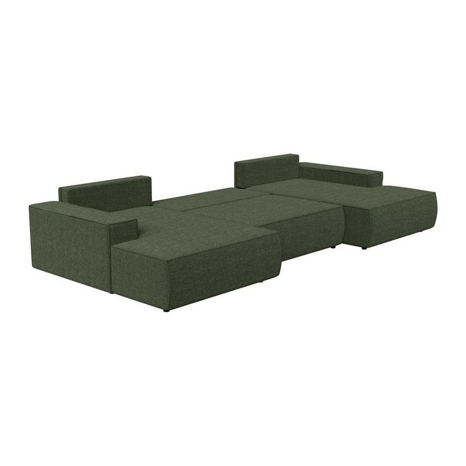 Vente-unique Grand canapé d'angle panoramique convertible en tissu texturé vert AMELIA  