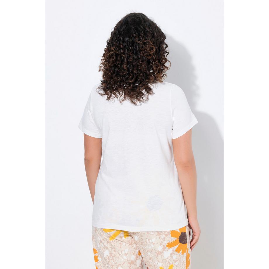 Ulla Popken T-shirt ricamata girocollo mezze maniche cotone biologico  