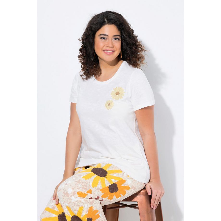 Ulla Popken T-shirt ricamata girocollo mezze maniche cotone biologico  