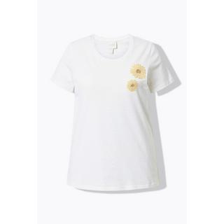 Ulla Popken Stickerei Rundhals Halbarm T-Shirt Biobaumwolle  