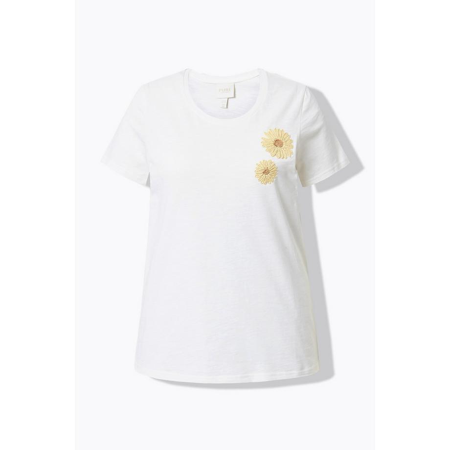 Ulla Popken T-shirt ricamata girocollo mezze maniche cotone biologico  