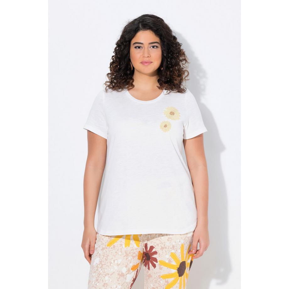 Ulla Popken T-shirt ricamata girocollo mezze maniche cotone biologico  