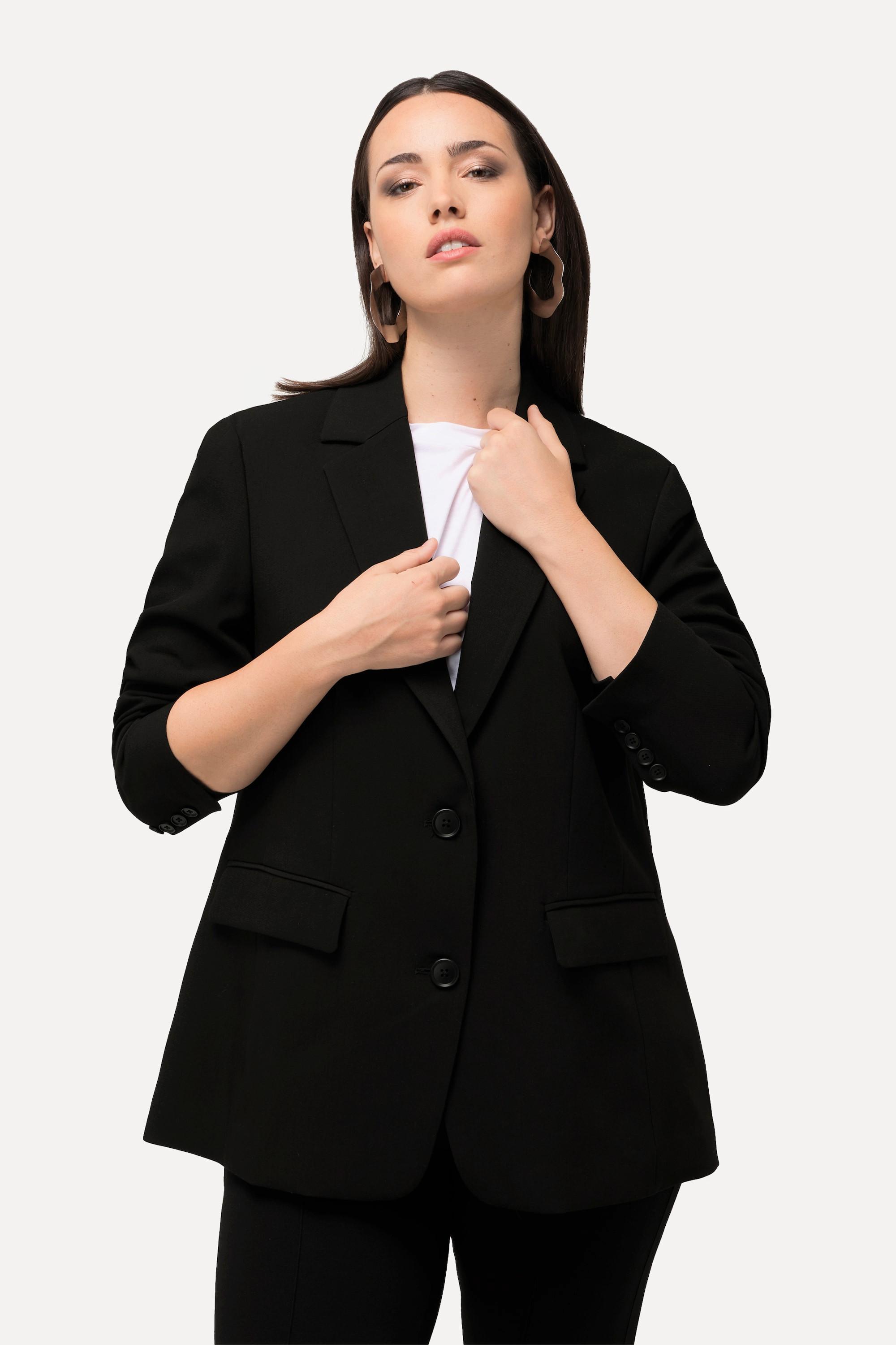 Ulla Popken  Blazer, oversized, col à revers, mélange de laine, doublure en viscose 