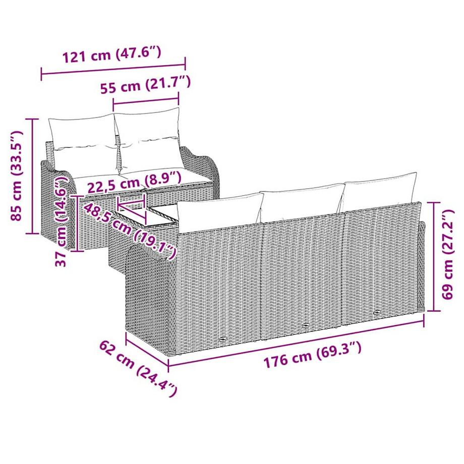VidaXL Mobilier de jardin poly rattan  