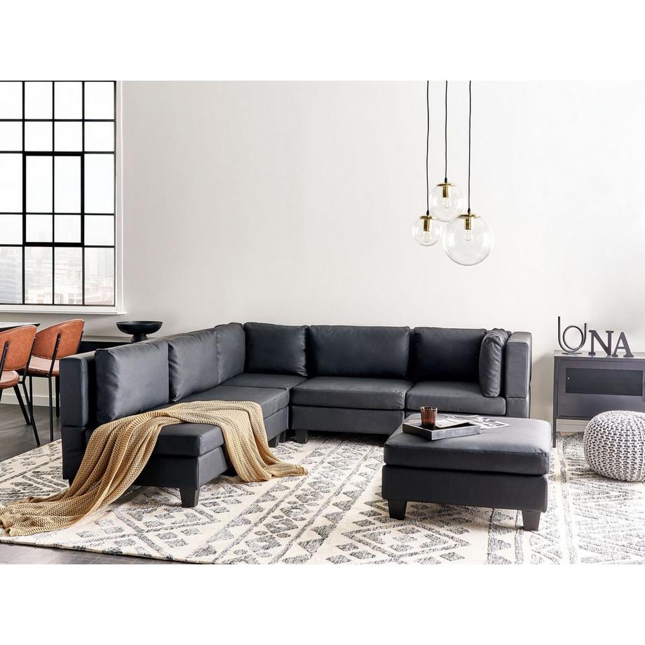 Beliani Ecksofa mit Ottomane aus Kunstleder  UNSTAD  