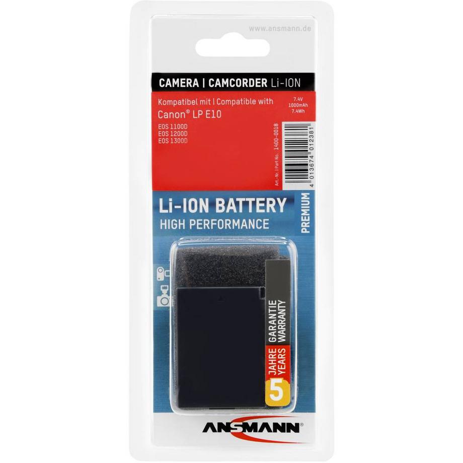 ANSMANN  A-Can LP E10 Batteria ricaricabile fotocamera sostituisce la batteria originale (camera) LP-E10 7.4 V 1000 mAh 