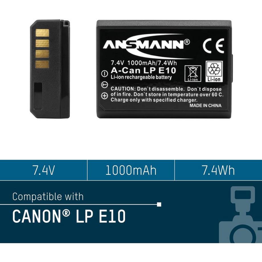 ANSMANN  A-Can LP E10 Batteria ricaricabile fotocamera sostituisce la batteria originale (camera) LP-E10 7.4 V 1000 mAh 