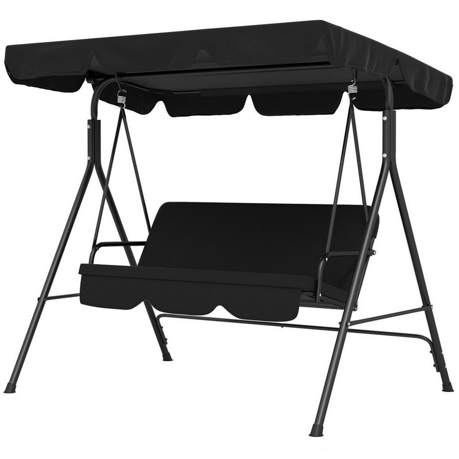 Hollywoodschaukel 3-Sitzer Gartenschaukel Schaukelbank Mit Verstellbarem Dach Stahl Schwarz 172 X 110 X 153 Cm