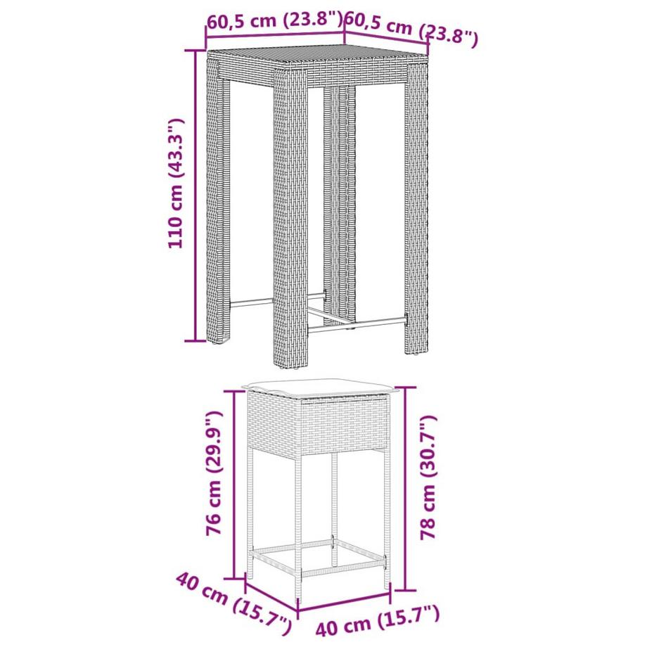 VidaXL Gartenbar set poly-rattan  