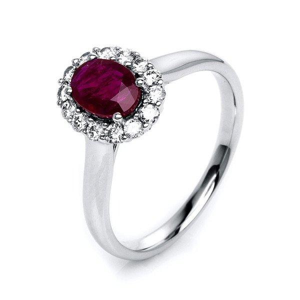 MUAU Schmuck  Ring 75018K Weissgold Diamant 0.29ct. Rubin 0.81ct. 