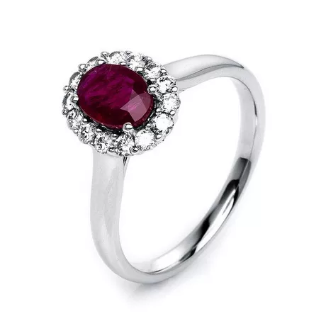 MUAU Schmuck  Ring 75018K Weissgold Diamant 0.29ct. Rubin 0.81ct. 