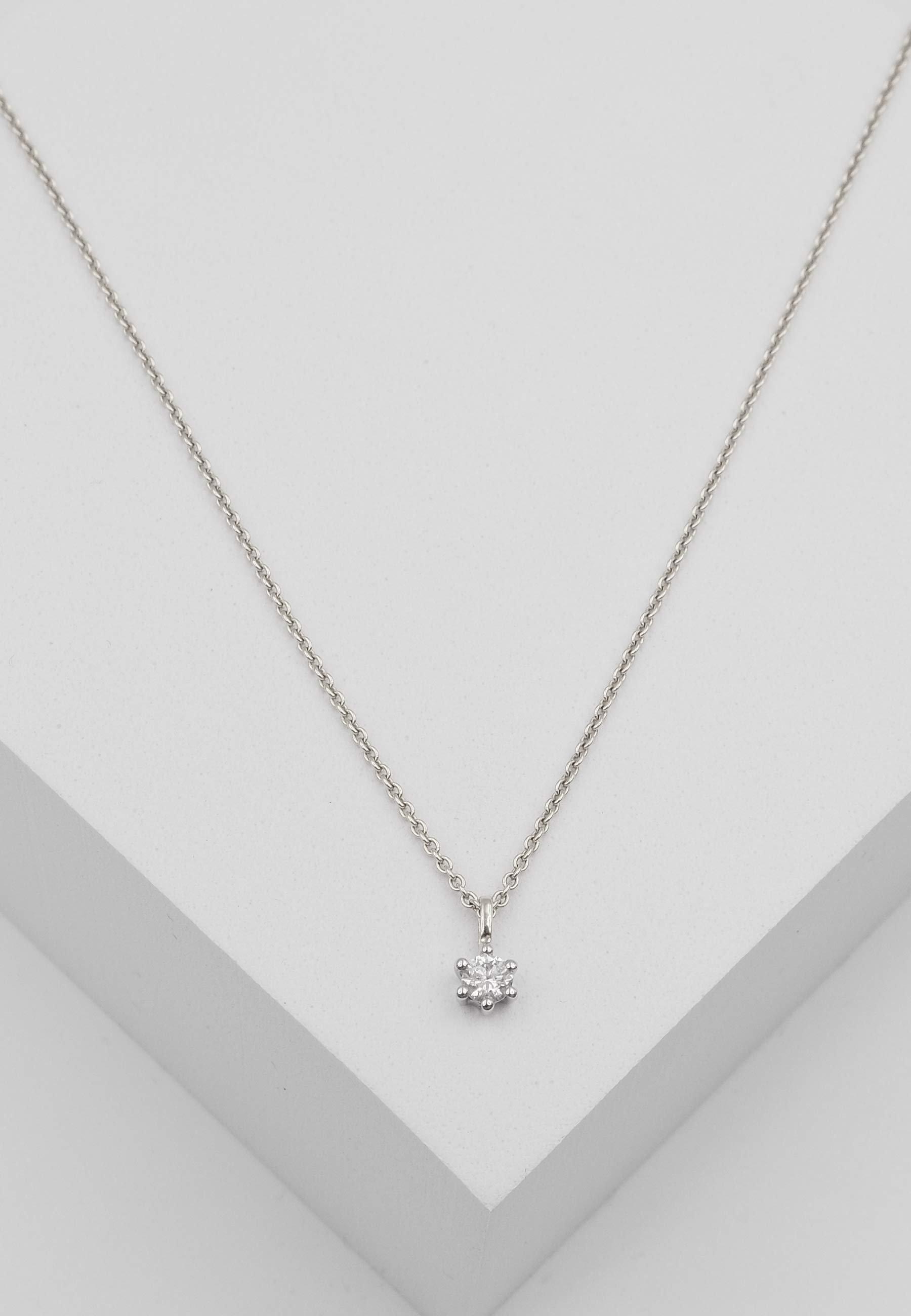 MUAU Schmuck  Solitär Anhänger 6-Griff-Fassung Weissgold 750 Diamant 0.20ct. 8x6mm 